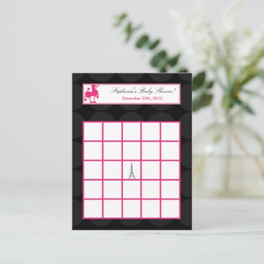 Schrijfbare Bingo Card Roze Podle Paris Eiffel Tow Uitnodiging Briefkaart (Staand voorkant)