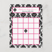 Schrijfbare Bingo Kaart Hot Pink Black Damask (Voorkant)