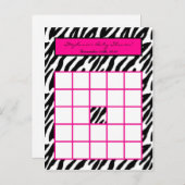 Schrijfbare Bingo Kaart Hot Pink Zebra Print (Voorkant / Achterkant)