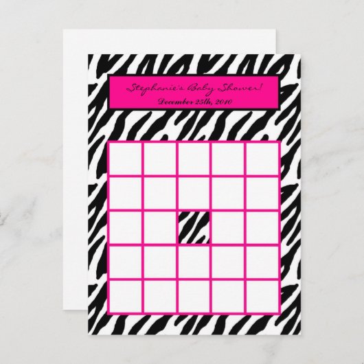 Schrijfbare Bingo Kaart Hot Pink Zebra Print (Voorkant / Achterkant)