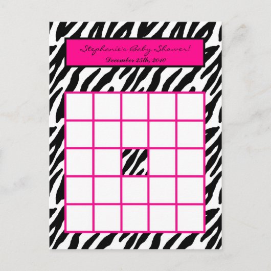 Schrijfbare Bingo Kaart Hot Pink Zebra Print (Voorkant)