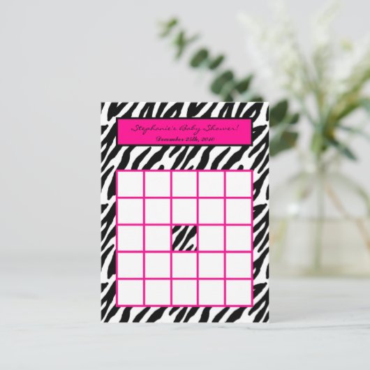 Schrijfbare Bingo Kaart Hot Pink Zebra Print (Staand voorkant)