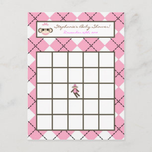 Schrijfbare Bingo Kaart Roze Argyle Sock Monkey