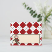 Schrijfbare geheugenkaart Red Sock Monkey Argyle Briefkaart (Staand voorkant)