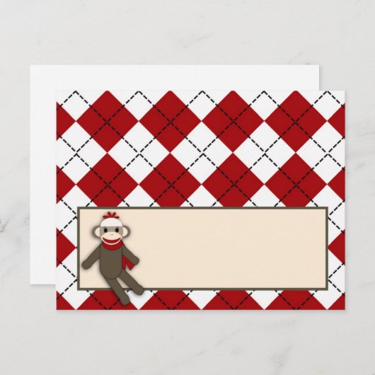 Schrijfbare geheugenkaart Red Sock Monkey Argyle Briefkaart (Voorkant / Achterkant)