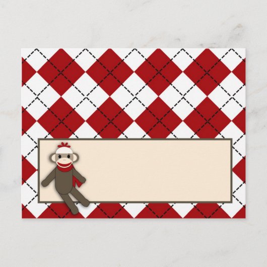 Schrijfbare geheugenkaart Red Sock Monkey Argyle Briefkaart (Voorkant)