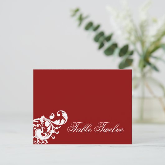 Schrijfbare kaart Crimson Red Floral Filigree (Staand voorkant)