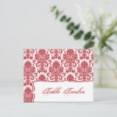 Schrijfbare kaart Red Crimson White Damask Lace (Staand voorkant)