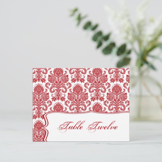 Schrijfbare kaart Red Crimson White Damask Lace (Staand voorkant)