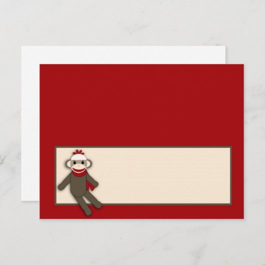 Schrijfbare kaart Red Sock Monkey (Voorkant / Achterkant)