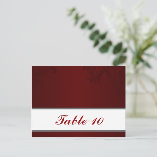 Schrijfbare plaats kaart donker maroon grijs werve (Staand voorkant)