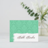 Schrijfbare Plaats Kaart Mint Wit Damast Kant Prin (Staand voorkant)