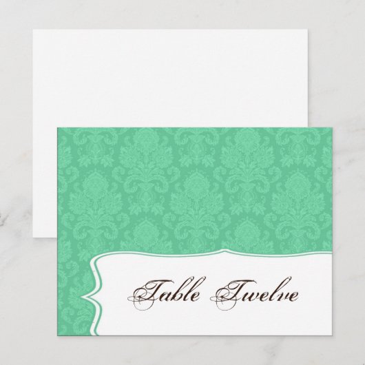 Schrijfbare Plaats Kaart Mint Wit Damast Kant Prin (Voorkant / Achterkant)