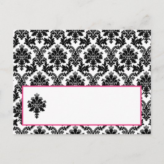 Schrijfbare plaatskaart Hot Pink Black Damask Briefkaart (Voorkant)