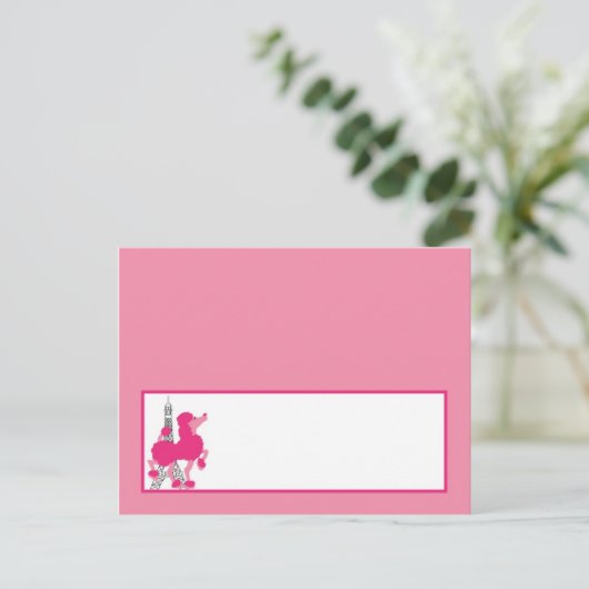 Schrijfbare plaatskaart roze poodle Paris Eiffel T Briefkaart (Staand voorkant)