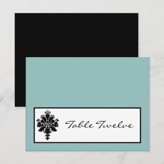 Schrijfbare Place Card Black Damask Kant Briefkaart (Voorkant / Achterkant)