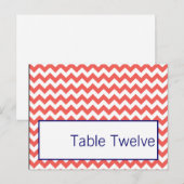 Schrijfbare Place Card Coral Navy Blue Chevron Naa Briefkaart (Voorkant / Achterkant)
