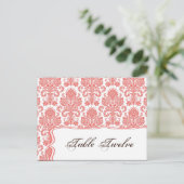 Schrijfbare Place Card Coral White Damask Lace Pri Briefkaart (Staand voorkant)