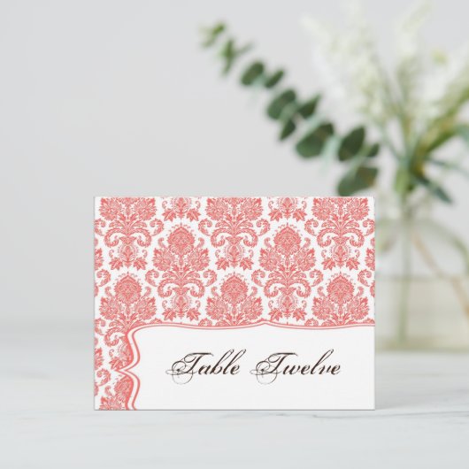 Schrijfbare Place Card Coral White Damask Lace Pri Briefkaart (Staand voorkant)