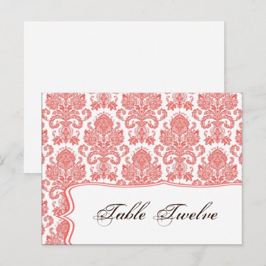 Schrijfbare Place Card Coral White Damask Lace Pri Briefkaart (Voorkant / Achterkant)