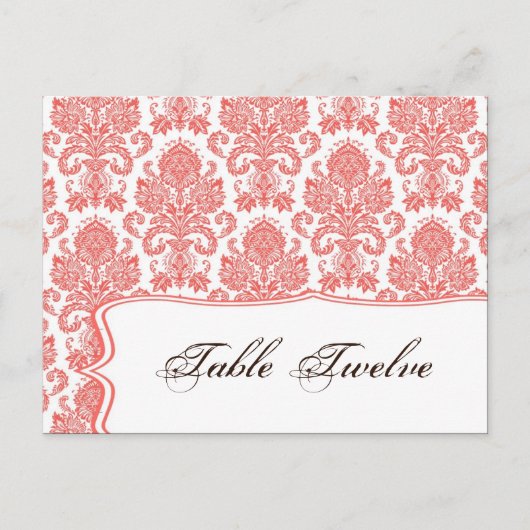 Schrijfbare Place Card Coral White Damask Lace Pri Briefkaart (Voorkant)