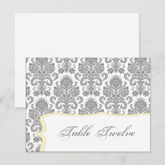 Schrijfbare Place Card Grijs Geel Damast Kant Prin Briefkaart (Voorkant / Achterkant)