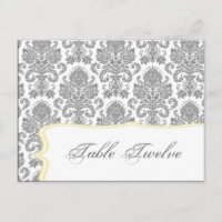 Schrijfbare Place Card Grijs Geel Damast Kant Prin