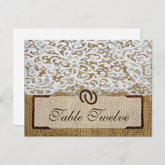 Schrijfbare Place Card Hoefijzers op Burlap Lace Briefkaart (Voorkant / Achterkant)
