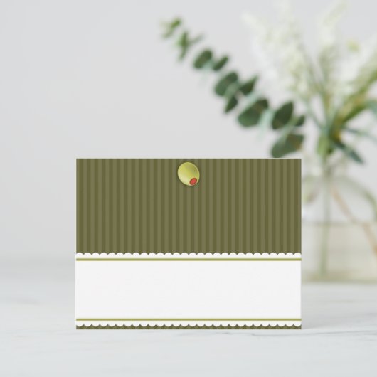 Schrijfbare Place Card Martini Olijven Groene Stre Briefkaart (Staand voorkant)