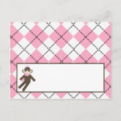 Schrijfbare Place Card Pink Argyle Sock Monkey Briefkaart (Voorkant)