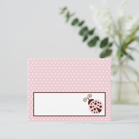 Schrijfbare Place Card Pink Ladybug Briefkaart (Staand voorkant)