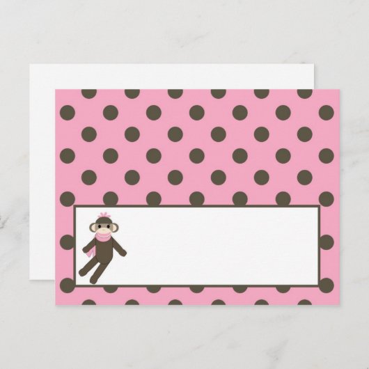 Schrijfbare Place Card Pink Sock Monkey Briefkaart (Voorkant / Achterkant)