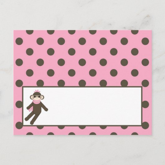 Schrijfbare Place Card Pink Sock Monkey Briefkaart (Voorkant)