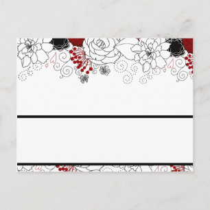 Schrijfbare Place Card Zwart Bloemen Rood blad Briefkaart