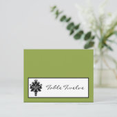 Schrijfbare Place Card Zwart Groen Damast Kant Briefkaart (Staand voorkant)