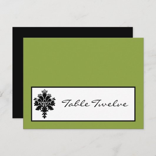 Schrijfbare Place Card Zwart Groen Damast Kant Briefkaart (Voorkant / Achterkant)