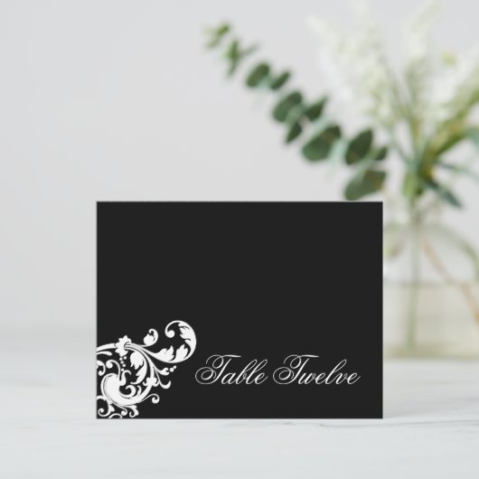 Schrijfbare Place Card Zwart Wit Bloemfiligree Briefkaart (Staand voorkant)