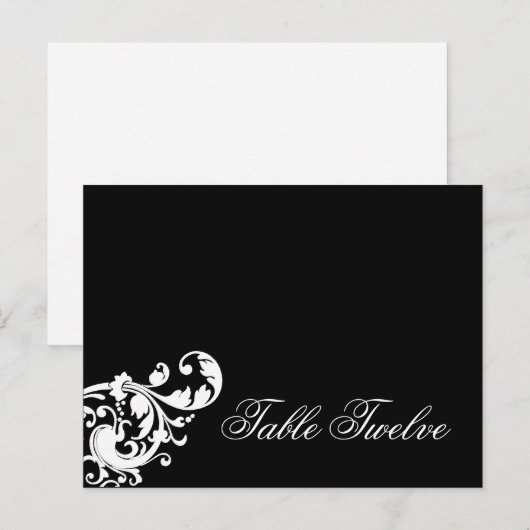 Schrijfbare Place Card Zwart Wit Bloemfiligree Briefkaart (Voorkant / Achterkant)