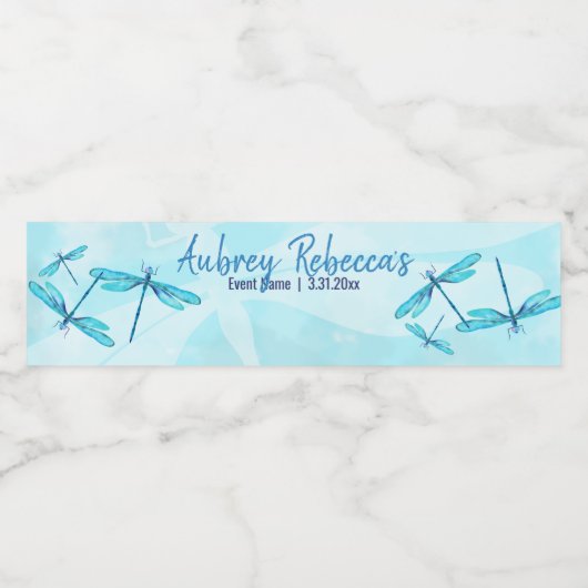 Schrijfbare Turquoise Dragonfly Waterfles Labels Waterfles Etiket (Enkel label)