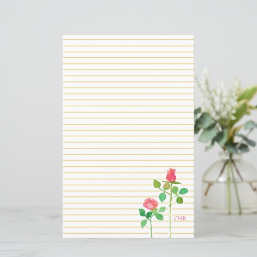 Schrijfbriefschrijfpapier voor roze rozen (Staand voorkant)