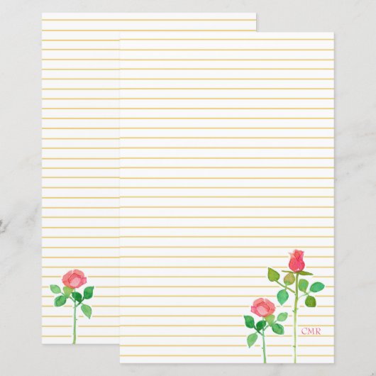 Schrijfbriefschrijfpapier voor roze rozen (Voorkant / Achterkant)