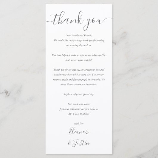 Schrijfbruiloft Opvang Dank je plaatje Menu (Voorkant)