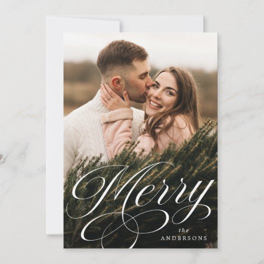 Schrijffoto Merry Calligraphy Script Feestdagenkaart (Voorkant)