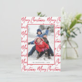 Schrijffoto met rode kersthanddruk feestdagenkaart (Staand voorkant)