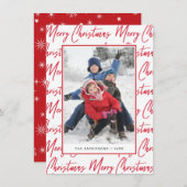 Schrijffoto met rode kersthanddruk feestdagenkaart (Voorkant / Achterkant)