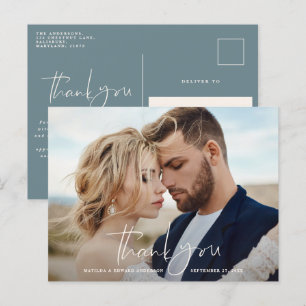 Schrijffotobruiloft bedankt voor de moderne minima aankondigingskaart