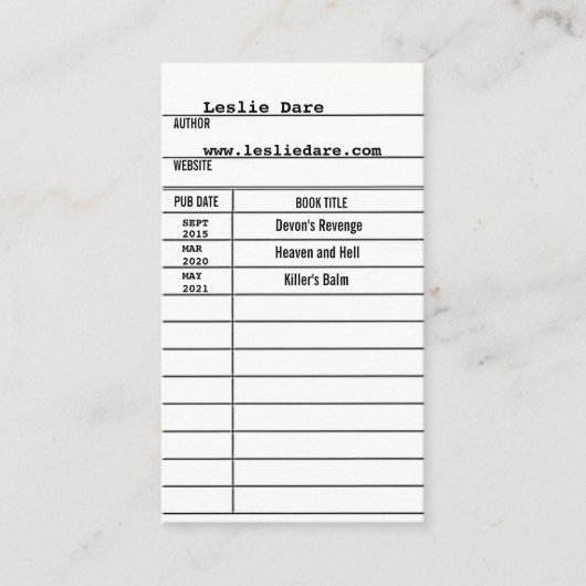 schrijfkaart voor bibliotheek visitekaartje (Voorkant)