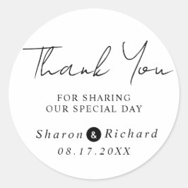 Schrijfkalligrafie Dank je bruiloft Ronde Sticker