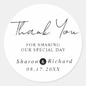 Schrijfkalligrafie Dank je bruiloft Ronde Sticker (Voorkant)