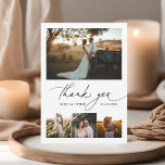 Schrijfkalligrafie Foto bruiloft Bedankt<br><div class="desc">Moderne bruiloft bedankt dat je kaart schattige kalligrafie bevat met 5 foto's. Op de achterkant personaliseer je dankbetuiging.</div>
